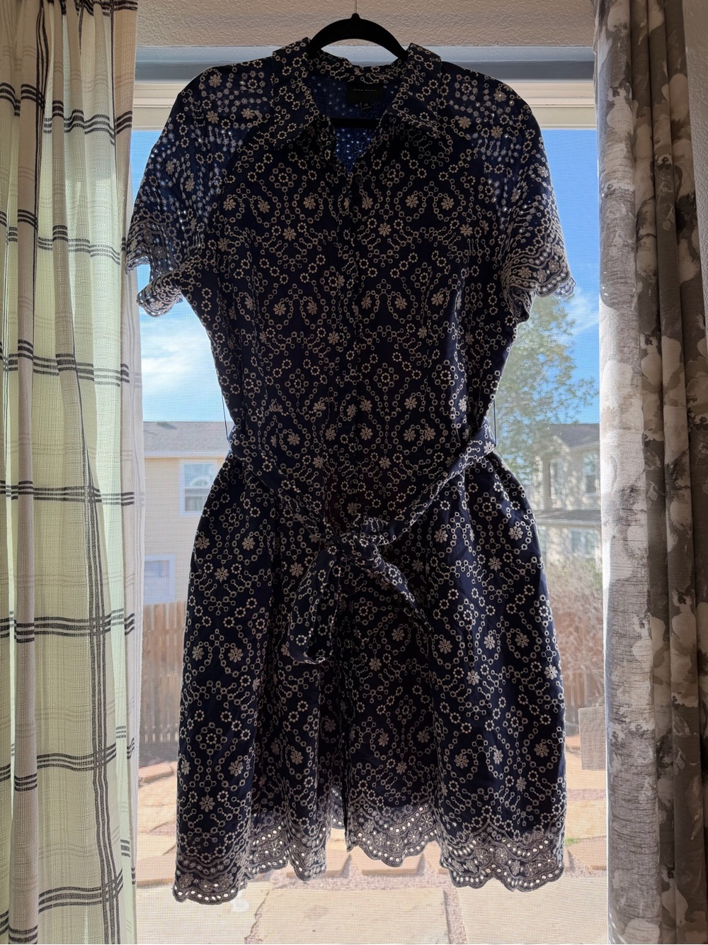 Alex Marie Navy and White Eyelet Mini Dress with Tie Waist